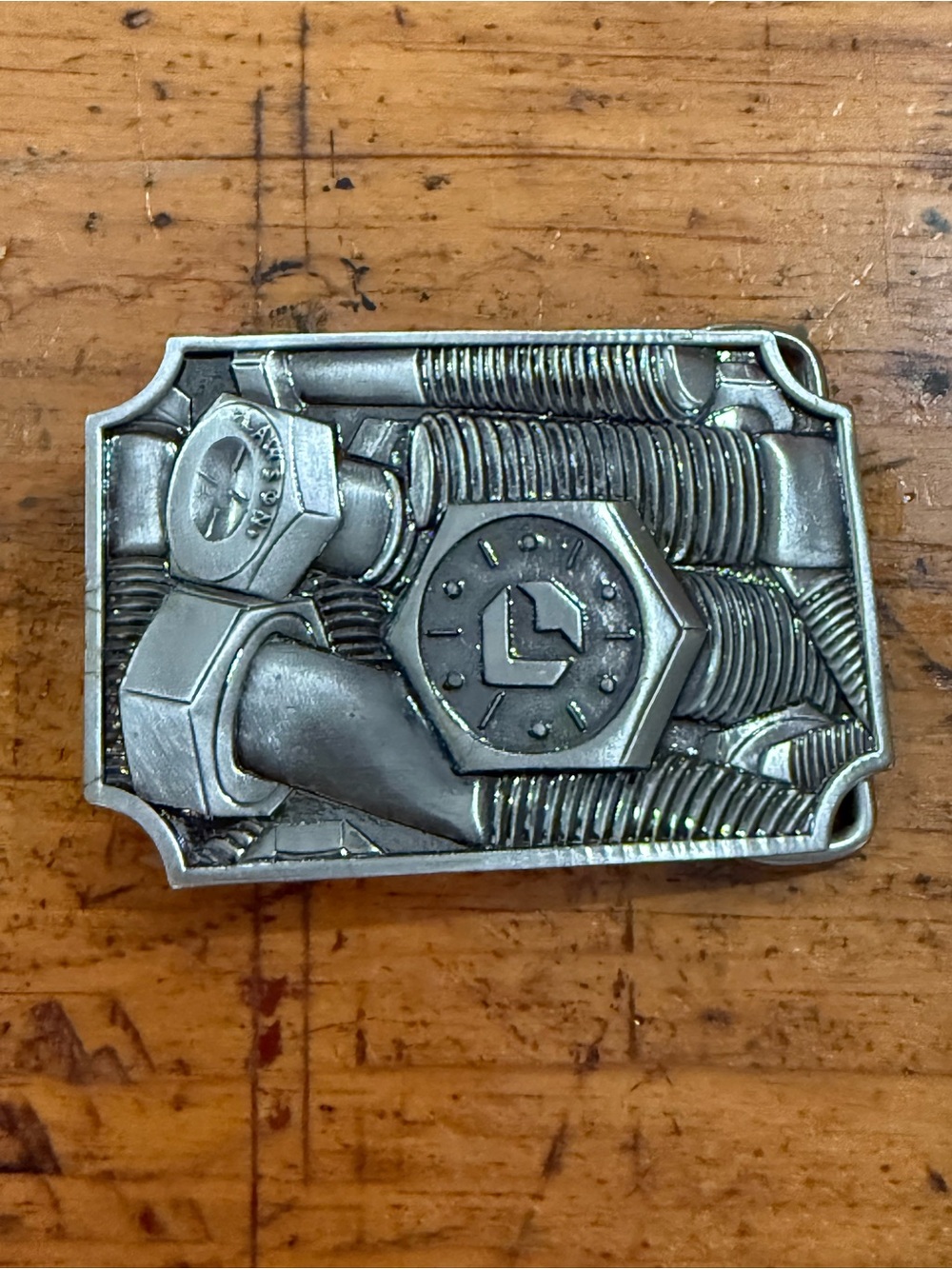 Vintage Lawson Belt Buckle 1978 Nuts & Bolts Solid- Silver Tone